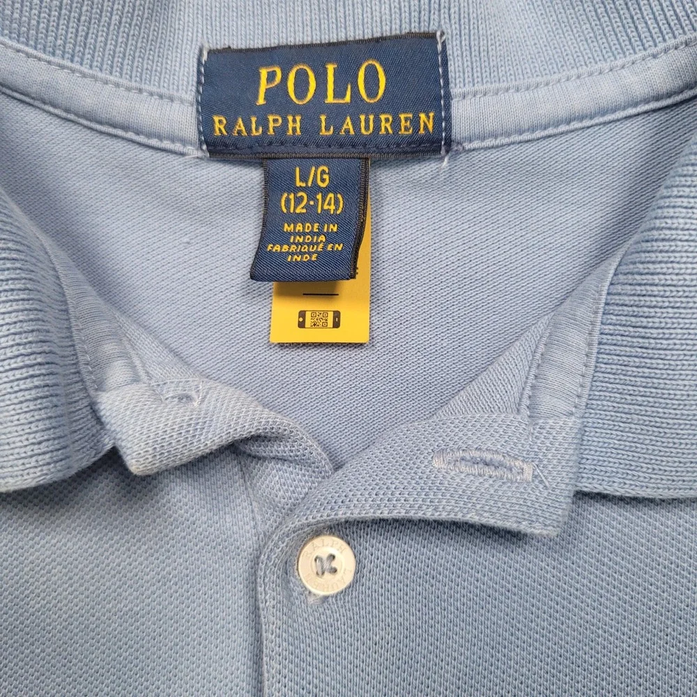 Polo Ralph Lauren Boys Light Blue Short Sleeve Mesh Polo Shirt Size L 12-14